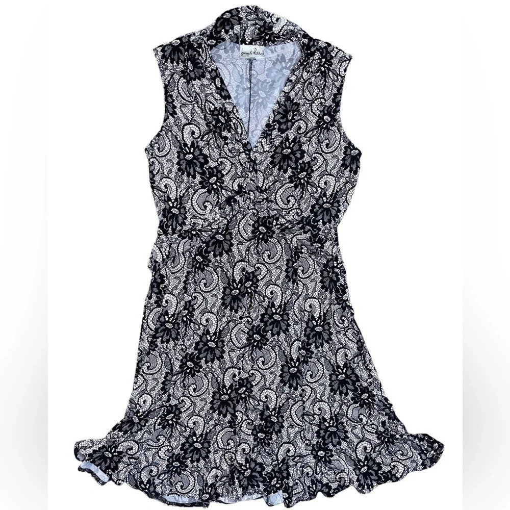 Joseph Ribkoff Dress Sleeveless Jersey Lace Floral Print Cream Black US Size 14 - Picture 1 of 7